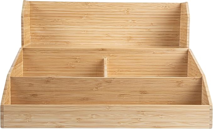 Restaurantware-15 x 14.25 x 9.25 Inch Coffee Condiment Organizer, 1 Countertop Tea Station Organizer - 3 Shelf, Heavy-Duty, Bamboo Coffee Bar Holder, For Breakrooms, Offices, or Homes,