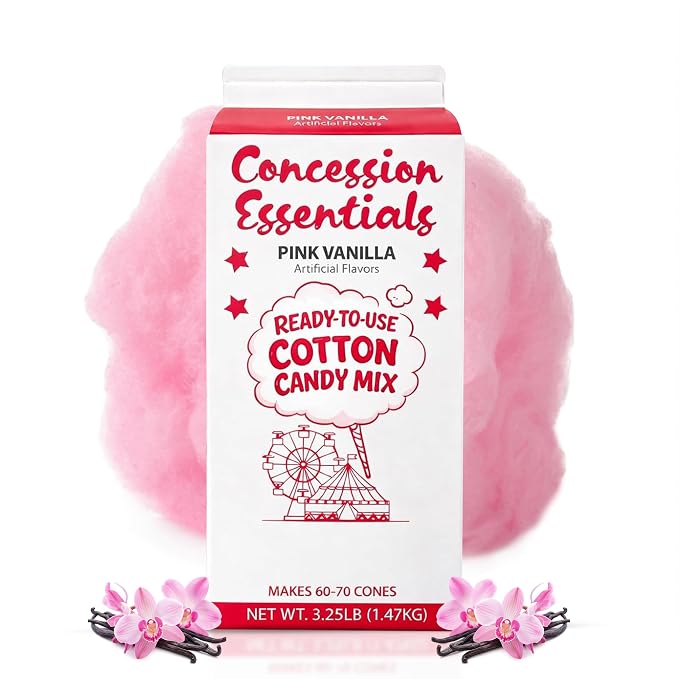 Perfectware -Concession Essentials Pink Vanilla Cotton Candy Mix – Ready-to-Use Floss Sugar for Cotton Candy Machines – Makes 60–70 Cones – 3.25 lb Carton – Carnival Style Cotton Candy Sugar
