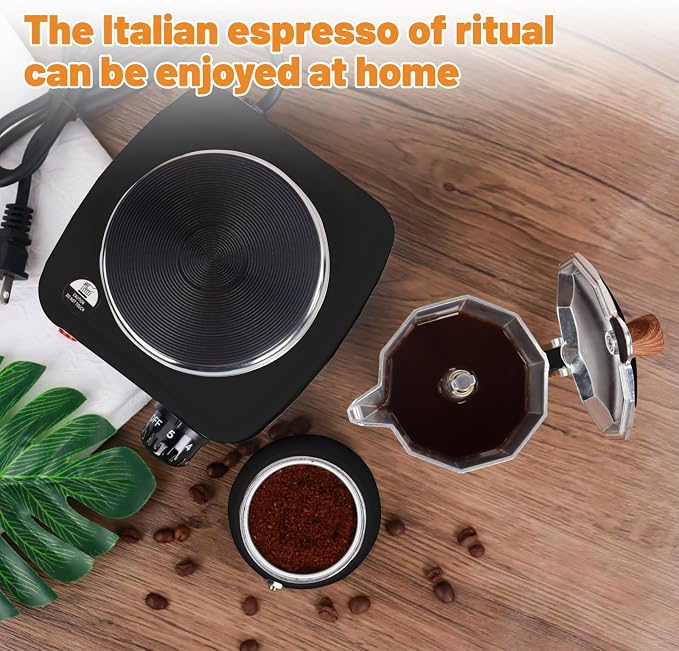 2-in-1 Aluminum Moka Pot Set with Electric Stove Classic Stovetop Espresso Coffee Maker 150ml 5oz Mocha Express Portable Gift Camping Travel Preferred Cafe Italian Cuban Café Brewing 3 Cup