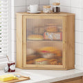 Kitsure Bread Box - 2-Tier Corner Bread Box for Kitchen Countertop with Magnetic Acrylic Door, Bamboo Kitchen Counter Organizer for Snacks, Loaves, Homemade Bread Storage, Natural, 16.5" H