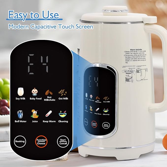 40oz Nut Milk Maker Machine, 8-in-1 LED Panel Touch Screen Soy Milk Maker for Homemade Almond, Soy & Oat, Plant-Based and Dairy Free Beverages with 12H Delay Start & Self-Cleaning (White)