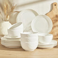 Sweese Porcelain Dinnerware Sets for 6, 18 Pieces Plates and Bowls Sets, Handcrafted Minimalist Dinner Set, Chip and Scratch Resistant Dish Set, Dishwasher & Microwave Safe, White