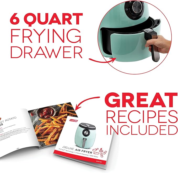 Dash Deluxe Air Fryer - Adjustable Temperature Control & Auto Shut-Off Feature - AirCrisp® Technology - Spacious Nonstick Basket - 1700 Watt - 6 Quarts - Aqua