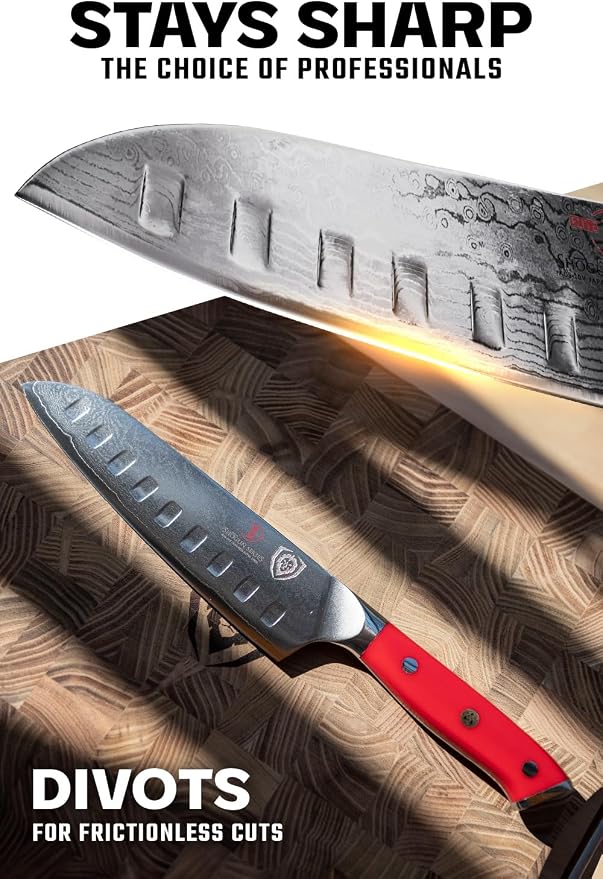 Dalstrong Santoku Knife - 7 inch - Shogun Series - Damascus - Japanese AUS-10V Super Steel Kitchen Knife - Vacuum Treated - Crimson Red ABS Handle - Razor Sharp Vegetable Knife - w/Sheath