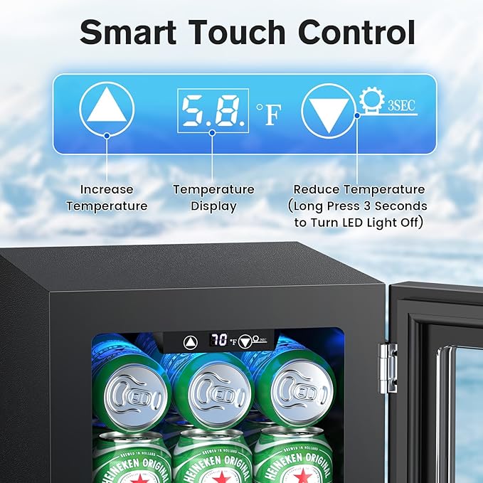 Electactic 24 Cans Beverage Refrigerator Cooler, Mini Fridge Countertop Drink Cooler for Soda, Canned Beer, Adjustable Digital Temperature Control for Home Dorm Office, Black
