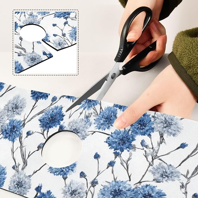 Kitchen Sink Splash Guard 2 PCS 30 Inch Sink Faucet Mat Splash Guard for Bathroom Countertop Water Absorbent Foldable Cuttable Soft Washable Chinese Style Cornflower