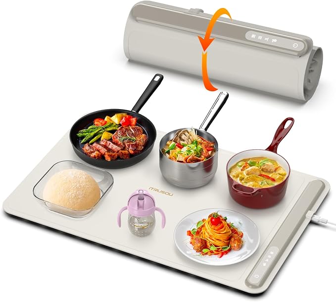 Warming Mat for Food (24"x16") - iTRUSOU 3-Year Classic Electric Warming Tray with 3-Level Temp Control, Rapid Heating 250W Energy-Saving - Rollable Large Food Warming Mat for Parties & Buffet