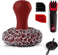 Cuisinel Cast Iron Chain Mail Scrubber + Cleaning Brush + Pan & Grill Scrapers - The Ultimate Skillet and Grill Cleaner Kit - Soft-Touch Confident-Grip Dish Scrub Tool - Silicone/Stainless Accessories