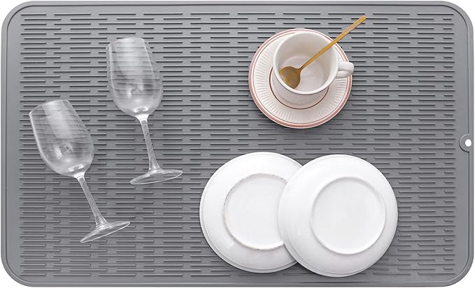 MicoYang Silicone Dish Drying Mat for Multiple Usage,Easy clean,Eco-friendly,Heat-resistant Silicone Mat for Kitchen Counter or Sink,Refrigerator or Drawer Liner Grey 3XL 28 inches x 18 inches