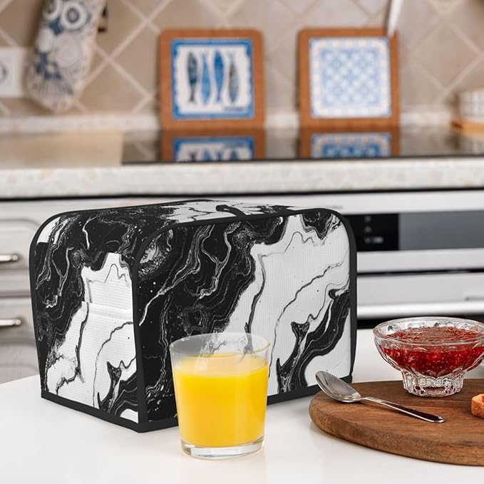 Toaster Cover 2 Slice Marble Black White Liquid Abstract Kitchen Small Appliance Covers with Pockets Dust and Fingerprint Protection