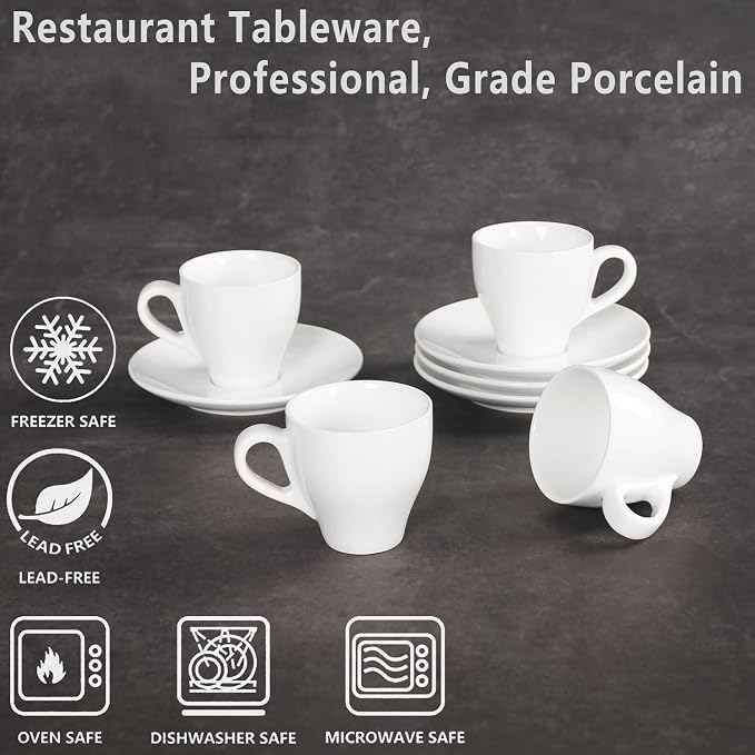 Espresso cup 3 Oz, Coffee Mugs with Handle and saucers 8 pcs, Porcelain Coffee Cups with saucer, Mugs, for Cappuccino, Tea, Espresso, Dishwasher & Microwave Safe, Reusable