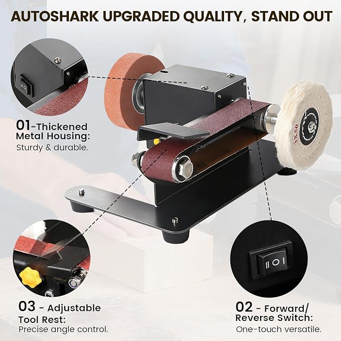 6-In-1 Mini Belt Sander Mini Belt Sander, Electric Small Sander Knife Sharpener Supplies, 7 Adjustable Speed, 795 Motor, Metal Wood DIY Handcraft, Tool & Knife Sharpening (Ultimate).