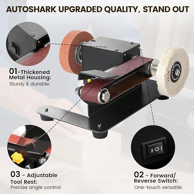 6-In-1 Mini Belt Sander Mini Belt Sander, Electric Small Sander Knife Sharpener Supplies, 7 Adjustable Speed, 795 Motor, Metal Wood DIY Handcraft, Tool & Knife Sharpening (Advanced Kit).