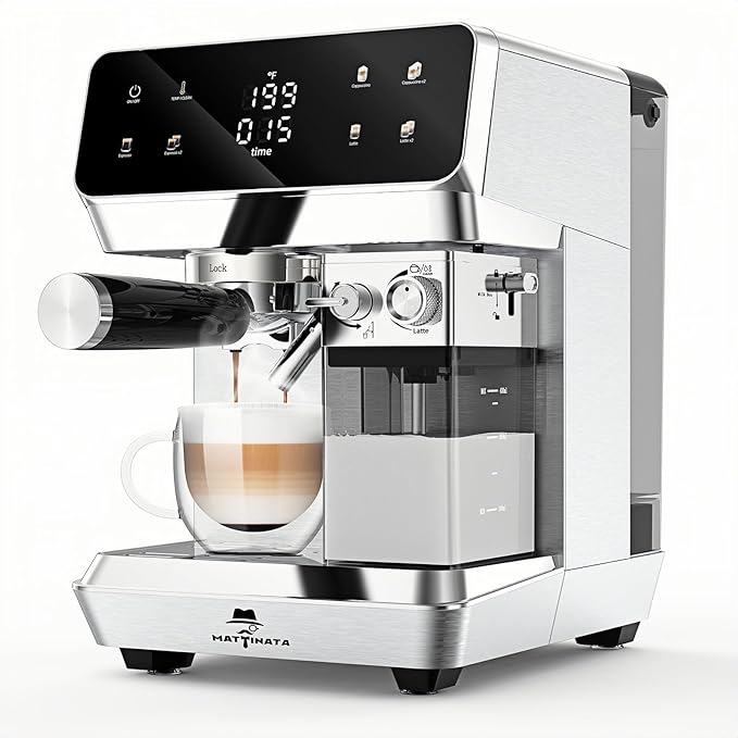 MAttinata Cappuccino Machine, Espresso Machine with Automatic Milk Frother | CM1833L Coffee Maker, IMD Touch Screen, 20 Bar Italian Pump, Dual Boiler, Compact Latte Machine for Home, Stainless Steel