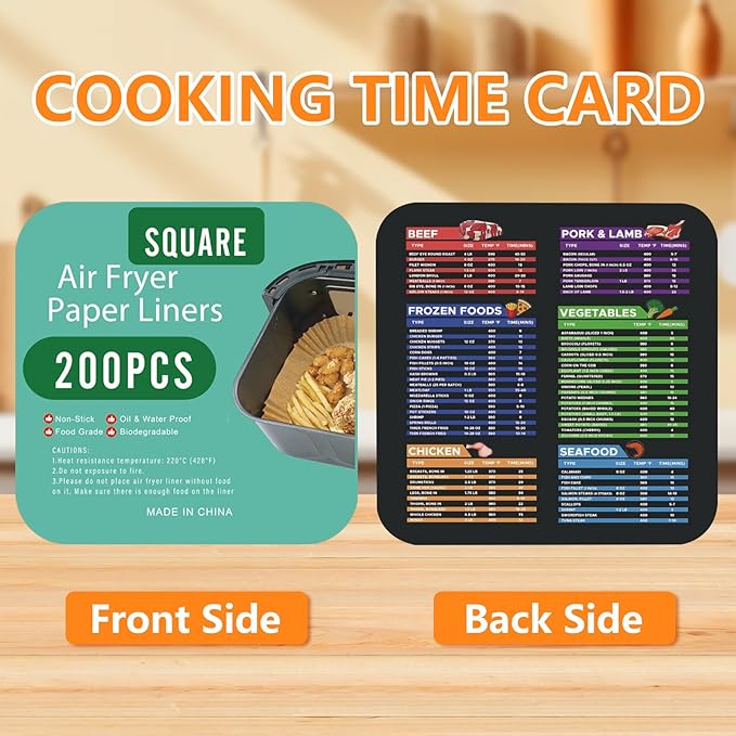 200PCS Air Fryer Liners Disposable: Square 7.9 Inch Non-Stick Airfryer Paper Liners - Food Grade Parchment Paper for 5 6 7 8 QT Air Fryer Baking and Roasting - Waterproof and OilProof (9 Inch on Top)