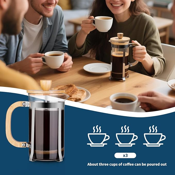 MERMOO YILAN Glass French Press Coffee Maker with Spoon 20oz | Heat-resistant Borosilicate Glass|Plastic-Free|Easy to Use& Easy to Clean
