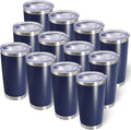 AIANJI 20oz Tumbler Bulk Stainless Steel Tumblers with Lid Vacuum Insulated Double Wall Travel Coffee Mug Powder Coated Tumbler Cup for Hot and Cold Drinks(Navy Blue, 12 pack)