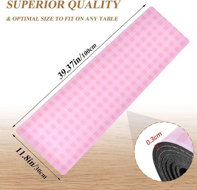 Heat Resistant Table Runner Trivet for Hot Pots and Pans 39 x 12 Inch Long Hot Pad Decorative Table Protector for Kitchen Countertop Checkered Pink