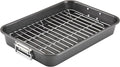 Farberware Bakeware Nonstick Roaster with Flat Rack, Roasting Pan with Rack For Home Cooking, 11-Inch x 15-Inch, Gray