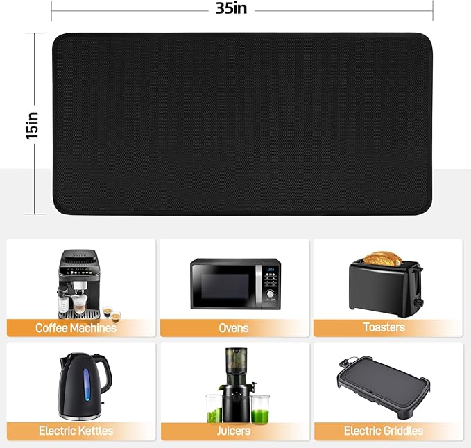 Heat Resistant Mat for Air Fryer, 15 x 35in Heat Resistant Mat for Countertop, Fireproof Silicone Countertop Protector Appliance Slider Hot pod for Air Fryer, Coffee Maker, Toaster, Oven (Black)