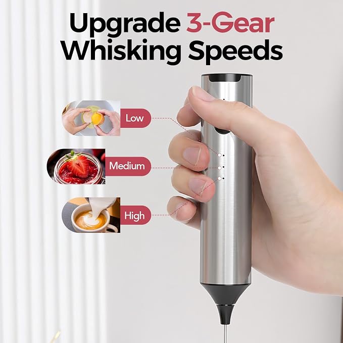 YARRAMATE Milk Frother Wand Handheld & 4 Pcs Stainless Steel Espresso Cups