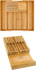 VaeFae Bamboo Silverware Drawer Organizer and Bamboo Knife Drawer Organizer Insert Bundle