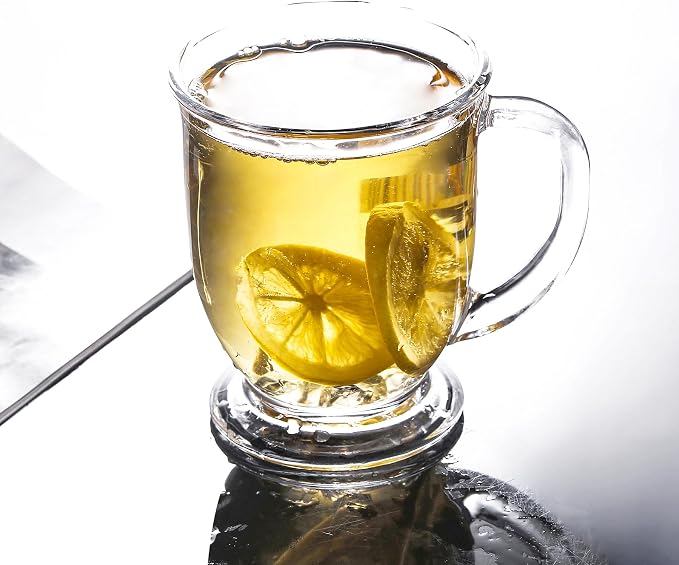 Glass Coffee Mugs Set of 6-15 OZ Clear Glass Tea Cups with Handle - Large Mugs for Tea, Espresso, Coffee, Cider, Hot Chocolate, Dishwasher Safe