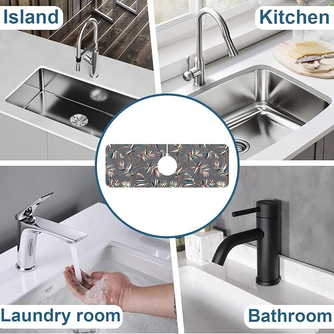 Ceramic Texture Kitchen Sink Splash Guard Faucet Mat Kitchen Tiles Super Absorbent Fast Drying Mat Sink Splash Guard Behind Faucet for Kitchen Bathroom, 15.5"x5.5"