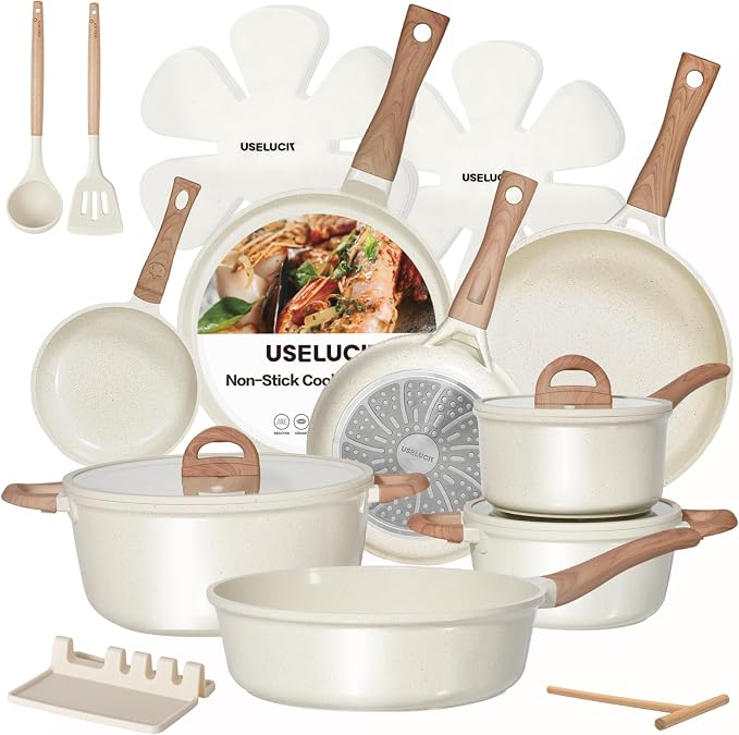 USELUCK Pots and Pans Set Non Stick Ceramic Cookware Set 22-Piece Nonstick Kitchen Cooking Sets Stockpot Saucepan Frying Pans