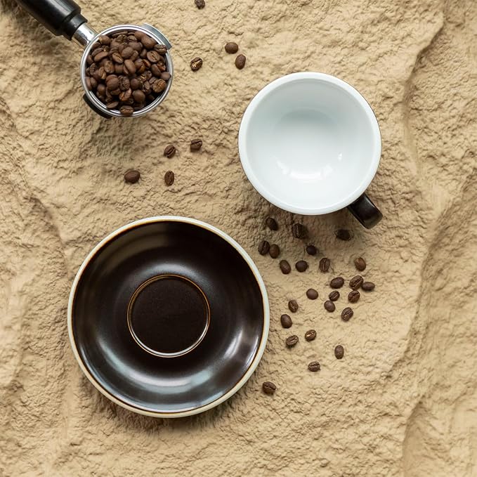 Loveramics Coffee Cup Ceramic, 10 oz Latte Art Cup with Saucer for Cappuccino, Tea, Espresso, Thick - walled stoneware Cappuccino mug Set for Cafe and Barista - Potters Colours (Gunpowder, 10OZ)