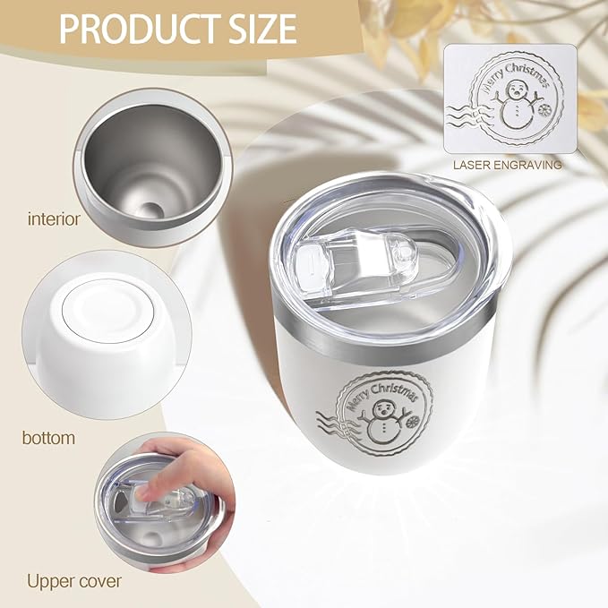 YOUKE OLA 18 Pack Stainless Steel Wine Tumbler with lid, 12oz Insulated Powder Coated Wine Tumbler Stemless Double Wall Vacuum Wine Glass Coffee Tumbler Bulk for Laser Engrave, DIY Gift, White