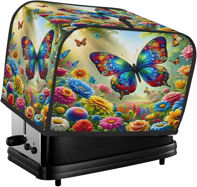 Colorful Flower Butterfly 2 Slice Toaster Cover Dust And Fingerprint Bread Maker Cover Bakeware Protector Washable Appliance Covers Kitchen Accessories For Home Kitchen Women Gift