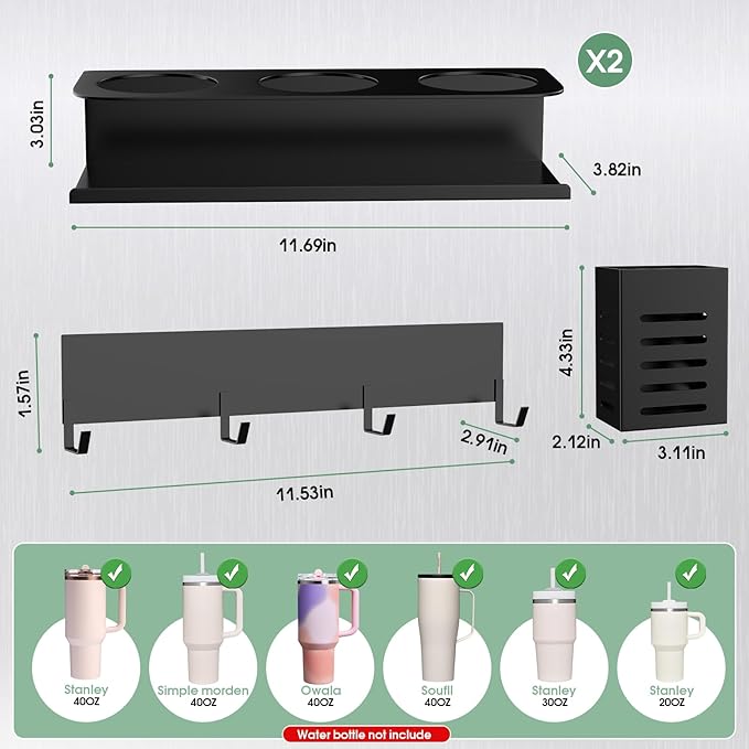 POLRAI 4 Pack Magnetic Cup Holder for Refrigerator, Water Bottle Organizer for Stanley and Tumbler, Accessory with Lid Hook Straw Holder and Double Sided Tape for Kitchen Fridge Cabinet