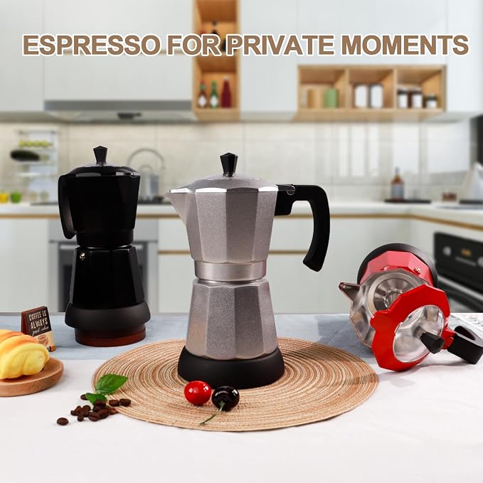 Aluminum Electric Moka Pot 3-6 Cup 270ml Express Coffee Maker Stovetop Espresso Portable Coffeemaker Italian Classic Brewing Greca Cafe Mocha with Removable Base and Overheating Protection Machine