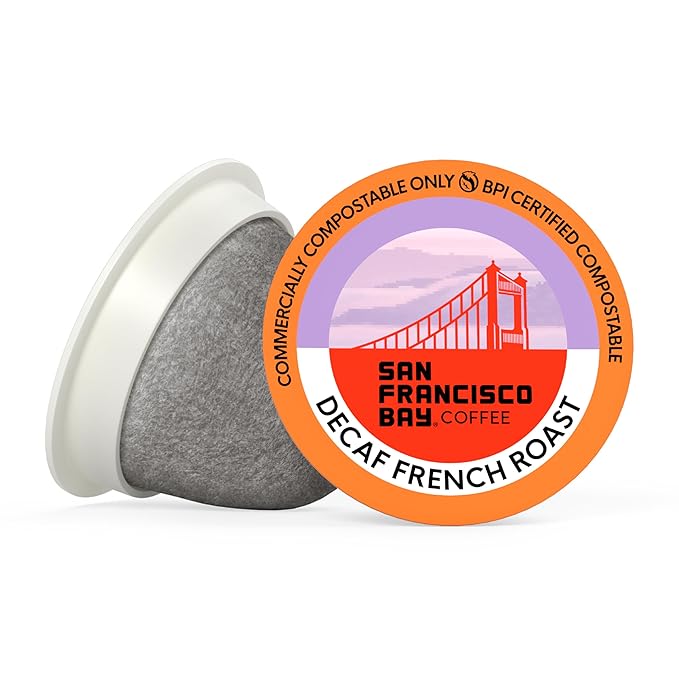 San Francisco Bay Decaf K-Cup Coffee Pods, Decaf French Roast (80 ct), Dark Roast, Commercially Compostable Single-Serve Coffee Pods, Swiss Water Process