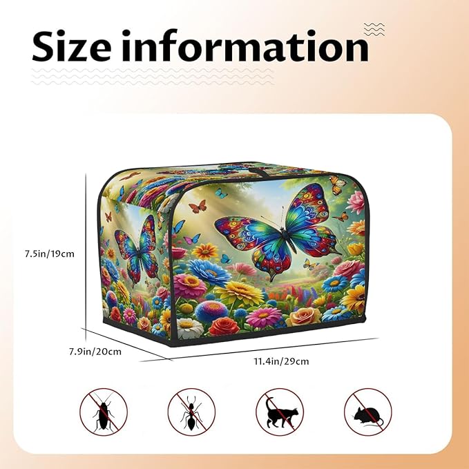 Colorful Flower Butterfly 2 Slice Toaster Cover Dust And Fingerprint Bread Maker Cover Bakeware Protector Washable Appliance Covers Kitchen Accessories For Home Kitchen Women Gift