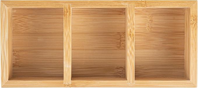 Restaurantware-9.5 x 4.25 x 2 Inch Coffee Condiment Organizer, 1 Rectangle Creamer Organizer - 3 Compartments, Break-Resistant, Bamboo Coffee Accessory Caddy, Won't Chip, For Tea And Sugar Packets
