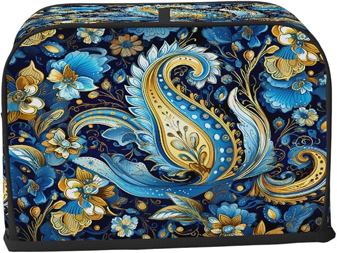 Blue Paisley Ethnic 4 Slice Toaster Cover Dust And Fingerprint Bread Maker Cover Bakeware Protector Washable Appliance Covers Kitchen Accessories For Home Kitchen Women Gift