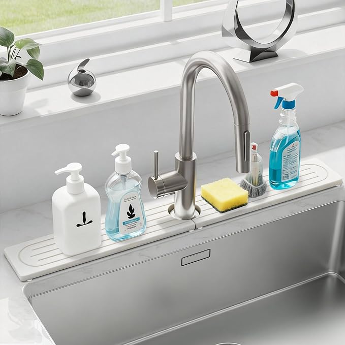 Drying Stone Faucet Mat for Kitchen Sink, Trays Diatomite Quick Dry Around Faucet Mats, 30 Inch Long Kitchen Sink Splash Guard Behind Faucet, Prevent Moisture on Kitchen Bathroom Counter