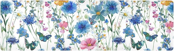 2 in 1 Table Runner Trivet for Hot Pots and Pans Heat Resistant Non Slip Waterproof 39 x 12 Inch Decorative Table Protector for Kitchen Countertop Watercolor Cornflower Daisy