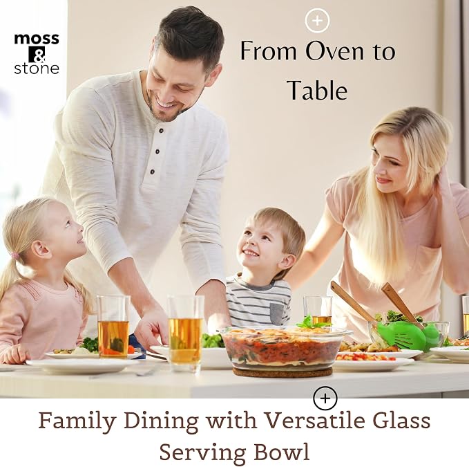 Moss & Stone 6-Piece Clear Glass Casserole Dishes for Oven With Lids, Durable Tempered Borosilicate Glass Bakeware Set, Microwave Safe, 3 Round Sizes for Cooking, Serving & Storage