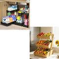 Sevenblue 3 Tier Wooden Fruit Basket with 2 Mobile Banana Holders, 3 Pack L-Shaped Pull Out Under Sink Organizers