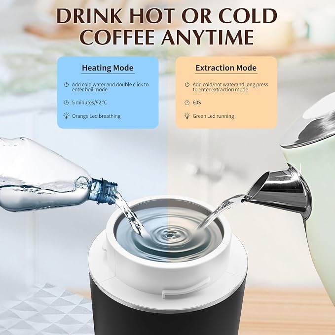 3-in-1 Portable Espresso Machine for Travel & Camping- 20 Bar Self-Heating Portable Coffee Maker with USB-C LED Display Car Coffee Maker, Compatible with Grounds&Capsules(Ns&DG) for RV,Hiking (Black)