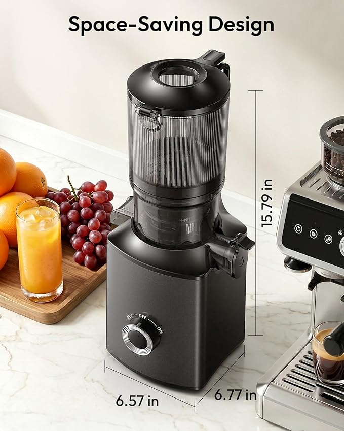 Cold Press Juicer, EUHOMY 5.3" Wide Feed Chute Juice Extractor Machine with 400W, High Juice Yield, Slow Masticating Juicer for Whole Vegetables & Fruits