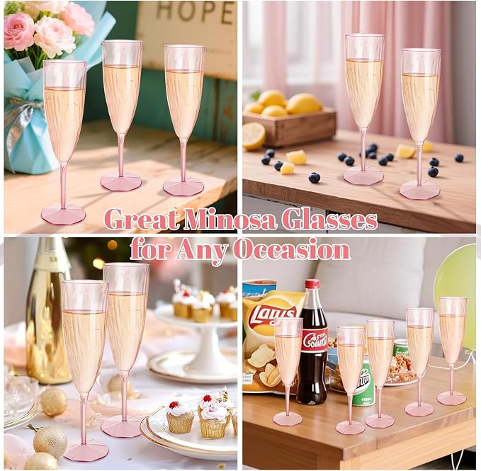 WDF 36PCS Pink Champagne Flutes Plastic - 6OZ Pink Disposable Champagne Flutes Party Supplies for Birthday Parties Baby Shower Wedding Spring