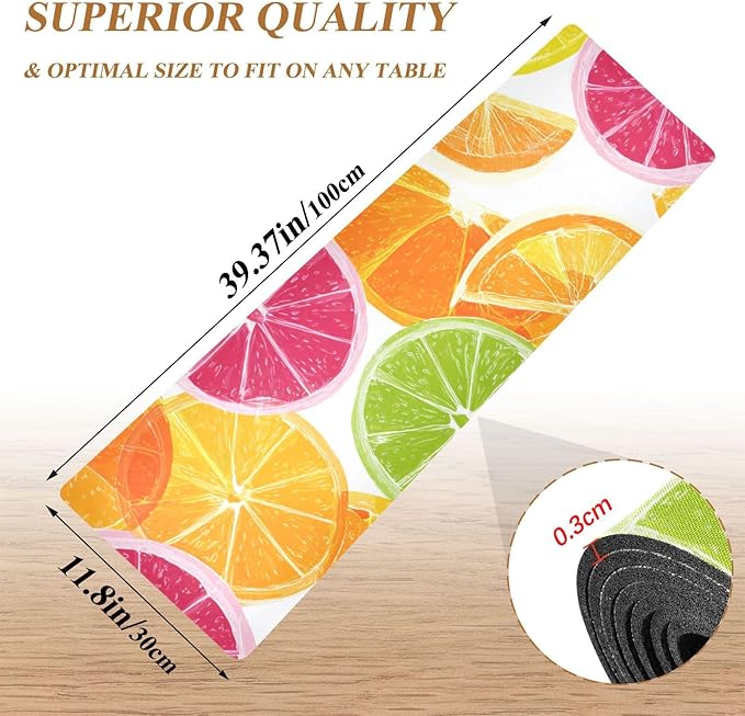 Multicolored Summer Citrus Slices Trivet Table Runner Heat Resistant 230F for Hot Dishes Pots Plates Kitchen Dining Table Protector Decorative 39.37 X 11.8 Inch