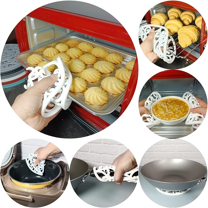 Silicone Trivets Mats for Hot Dishes, Countertop, Hot Pots and Pans, Heat Resistant Modern Silicone Hot Pads for Kitchen Table, White Trivet Mats Round, Multi-Use Intricately Mat