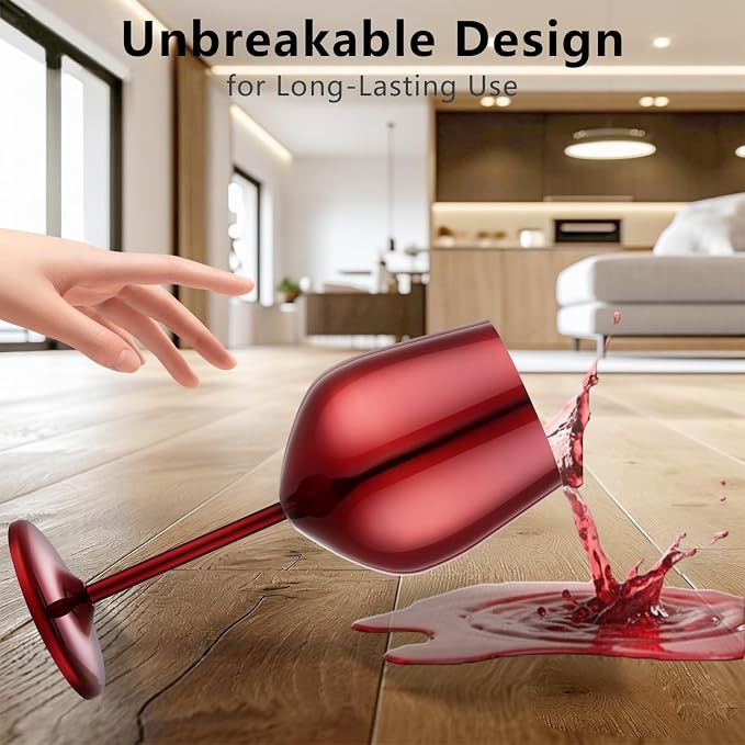 UNISWEET Stainless Steel Wine Glasses Set of 4 Unbreakable Wine Glass 18 oz Unique Metal Wine Goblets for Outdoor, Travel, Camping, Pool, Ideal Gift for Wine Lovers (Mirror-Red)