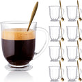 Glass Mug Set of 8, 15 oz Large Capacity Coffee Mugs with Handles, Clear, with 8 Spoons; Ideal for Latte, Espresso, Juice, Tea