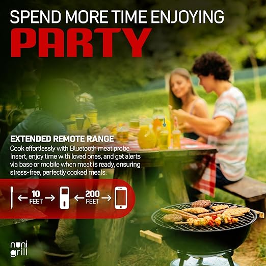 Smart Wireless Meat Thermometer- Digital Meat Thermometer for Smoker, Grilling & Oven Smartphone App Digital Meat Thermometer Wireless, 200ft Range, Rechargeable (One Probe)